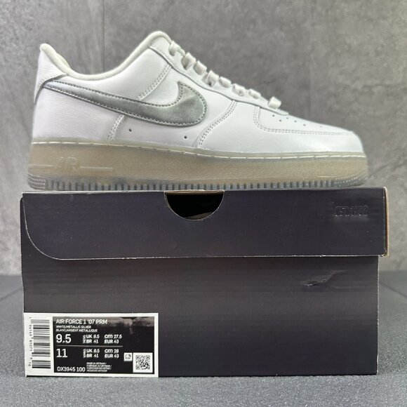 Nike Air Force 1 '07 Premium White Metallic Silver 2022 Size 9.5 Mens Sneakers - Picture 1 of 13